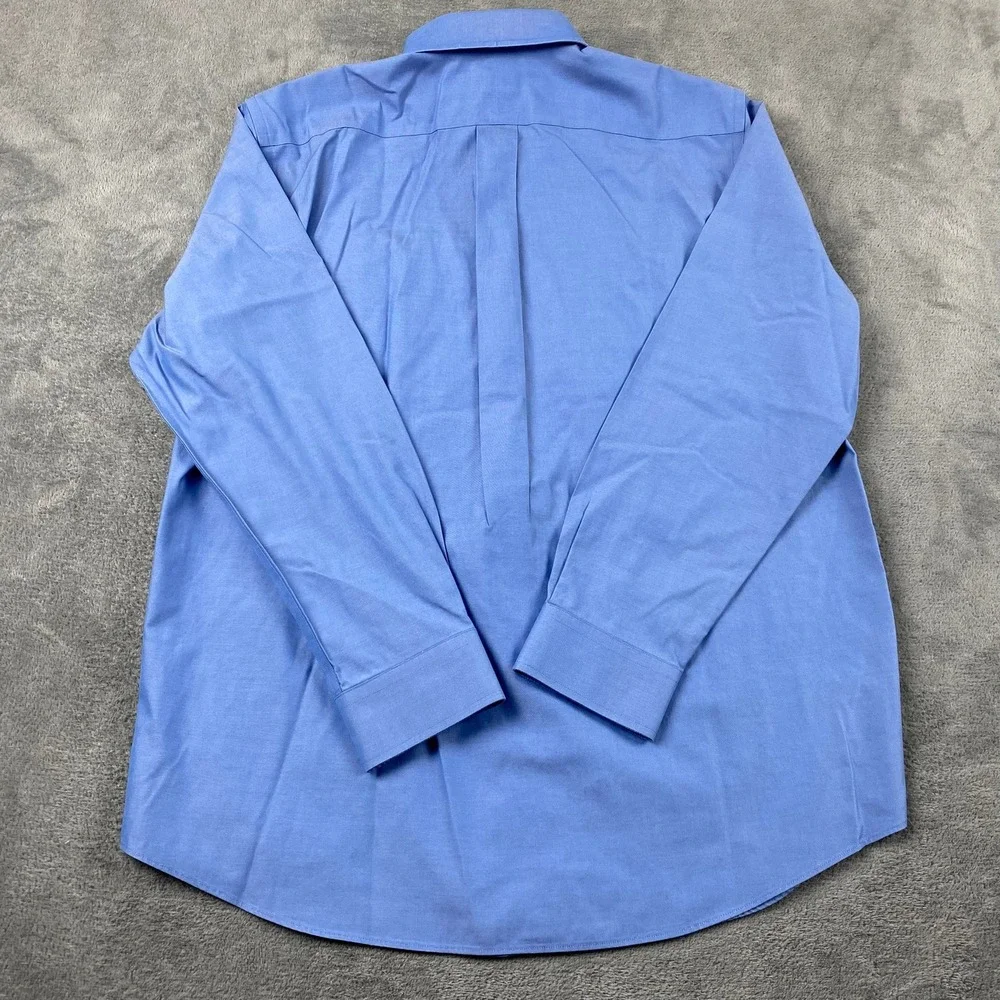 L.L.Bean Mens 15.5-33 Button Down Shirt Blue Wrinkle Free Slightly Fitted